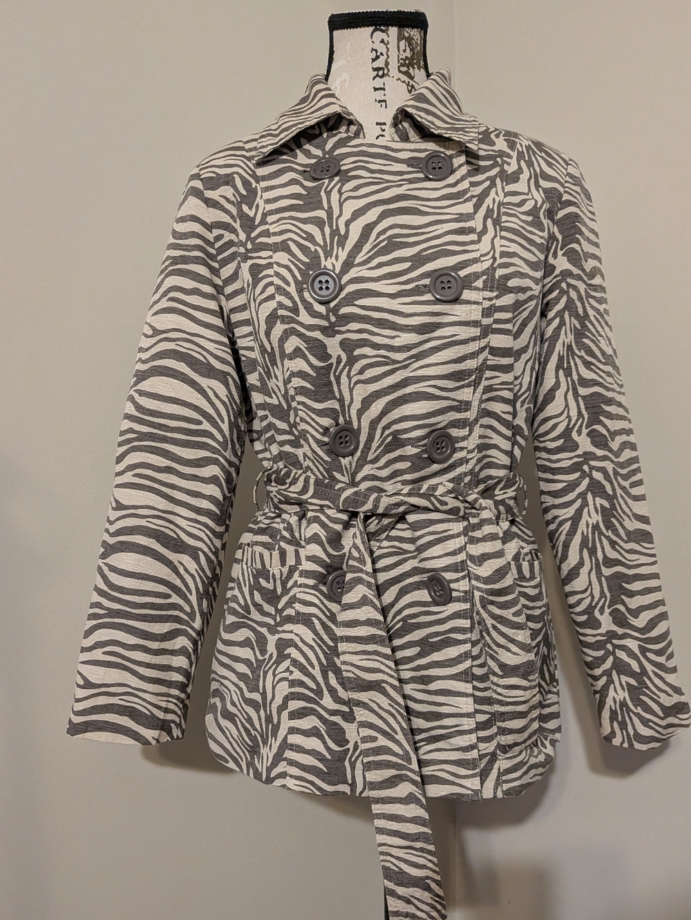 David Brooks Zebra Print Belted Jacket Blazer Silk Cotton Pockets Small